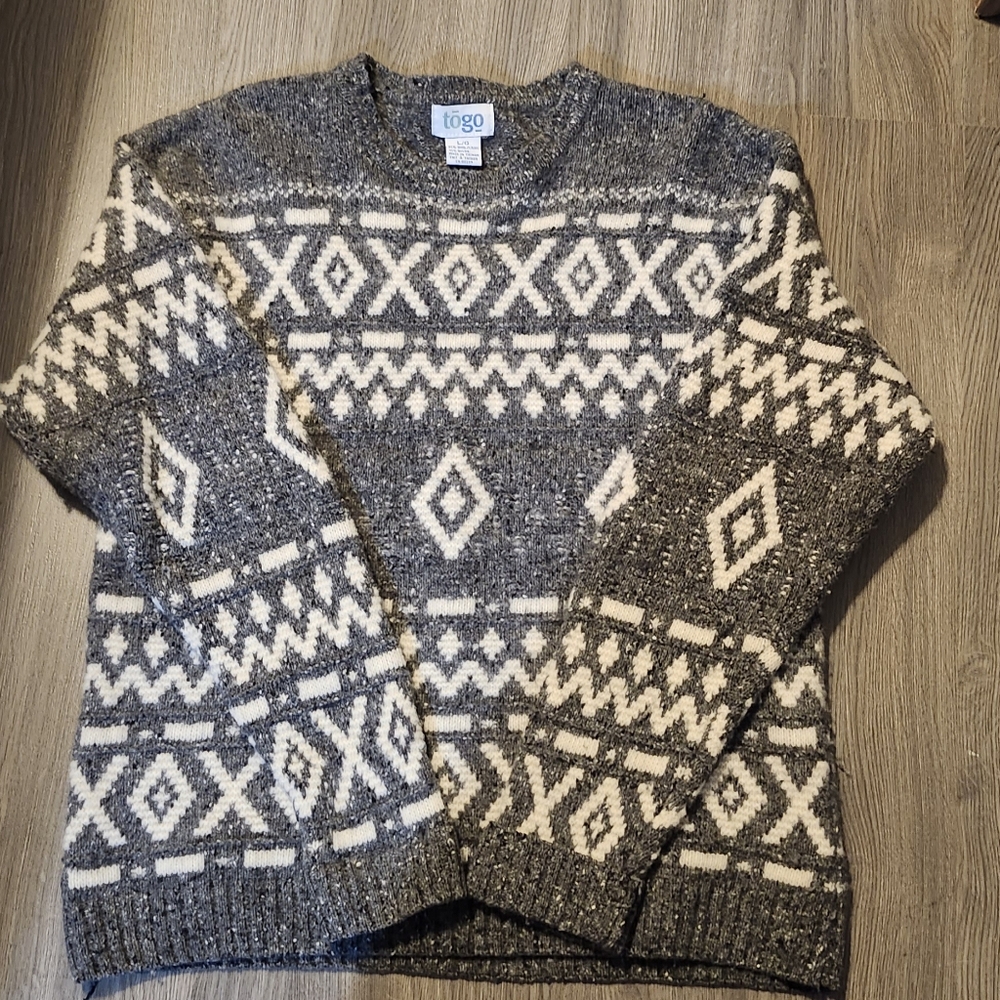 Womens Large Togo wool sweater size large ski aztec cozy warm soft